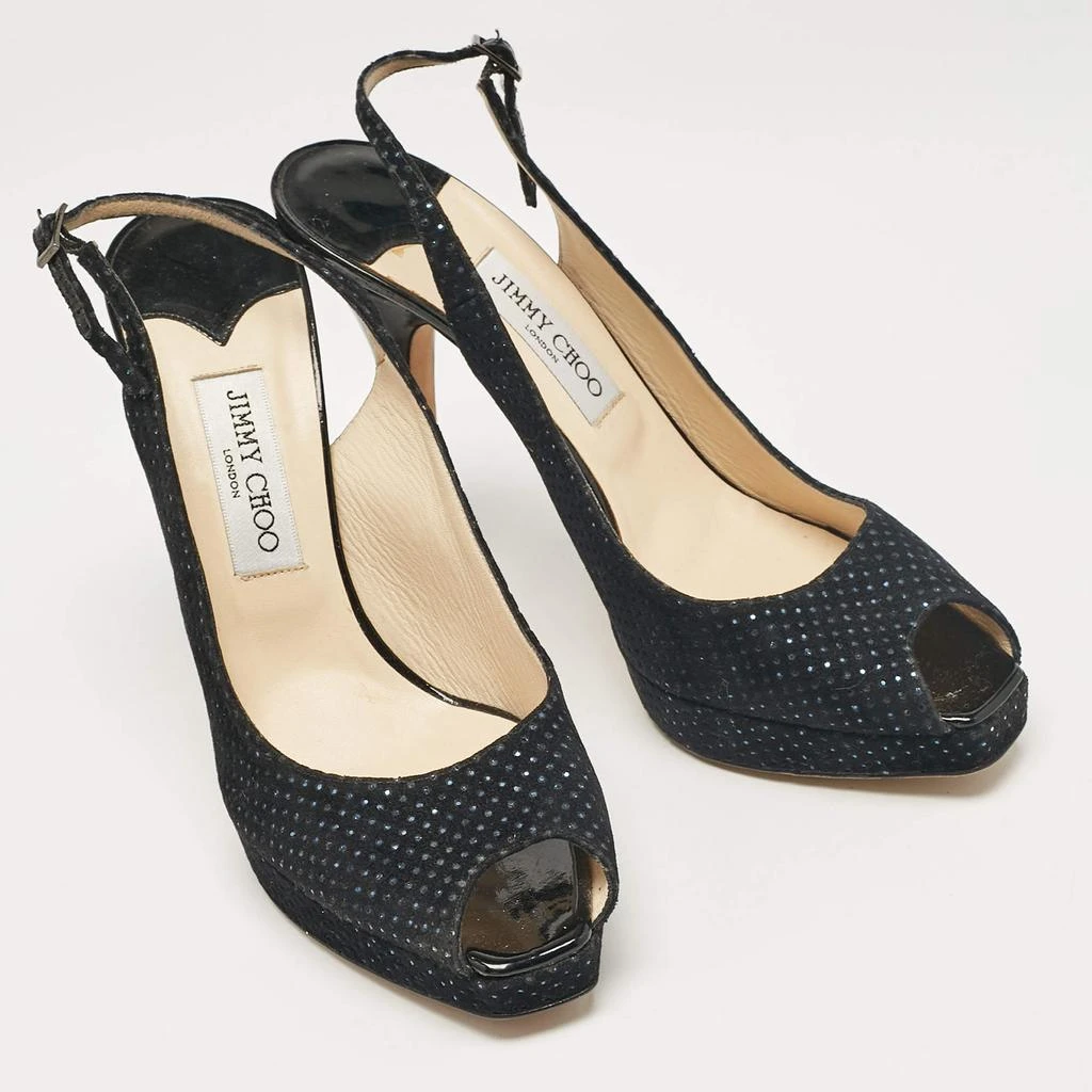 Jimmy Choo Jimmy Choo Black Embellished Suede Peep Toe Platorm Slingback Pumps Size 41 4