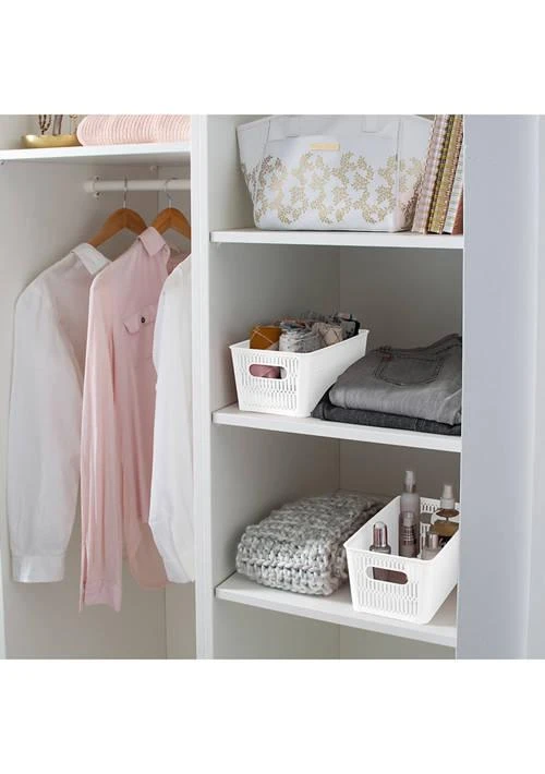 Simplify 2 Pack Slide 2 Stack It Small Storage Tote Baskets In White 4