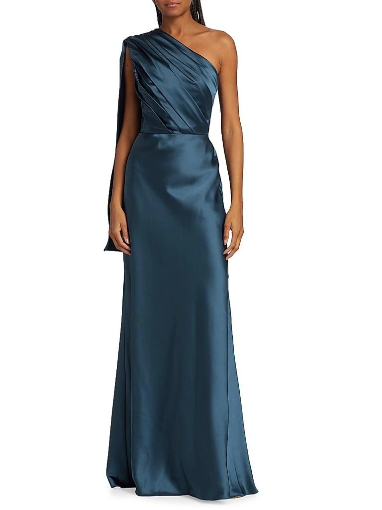 Amsale Satin Draped One-Shoulder Gown 3