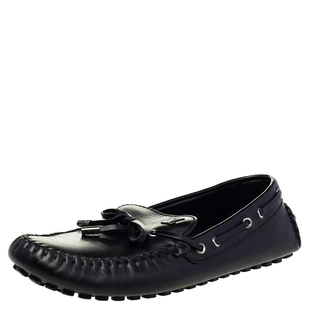 Louis Vuitton Louis Vuitton Black Leather Bow Slip On Loafers Size 43.5 1