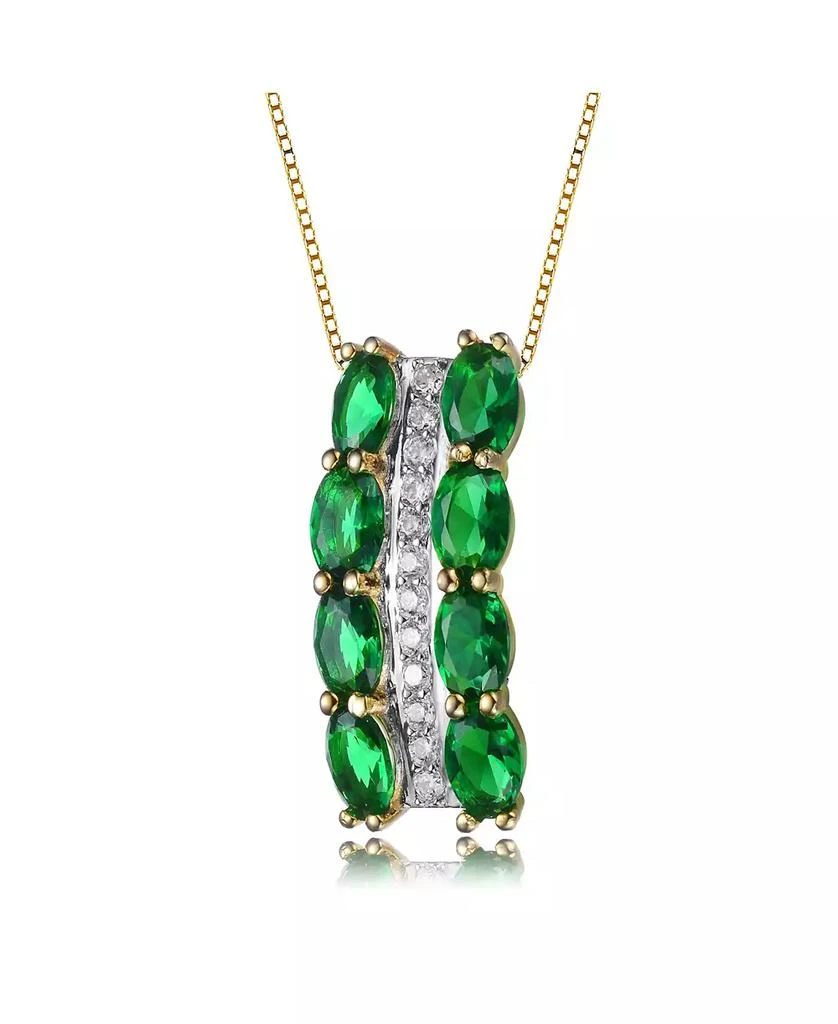 Genevive 14K Gold Plated Green and White Cubic Zirconia Vertical Pendant Necklace 2