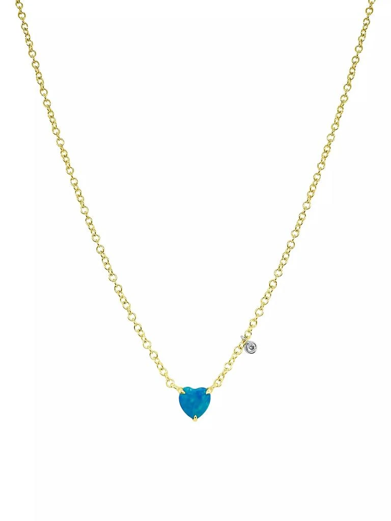 Meira T Two-Tone 14K Gold, Opal &amp; 0.01 TCW Heart Necklace 1