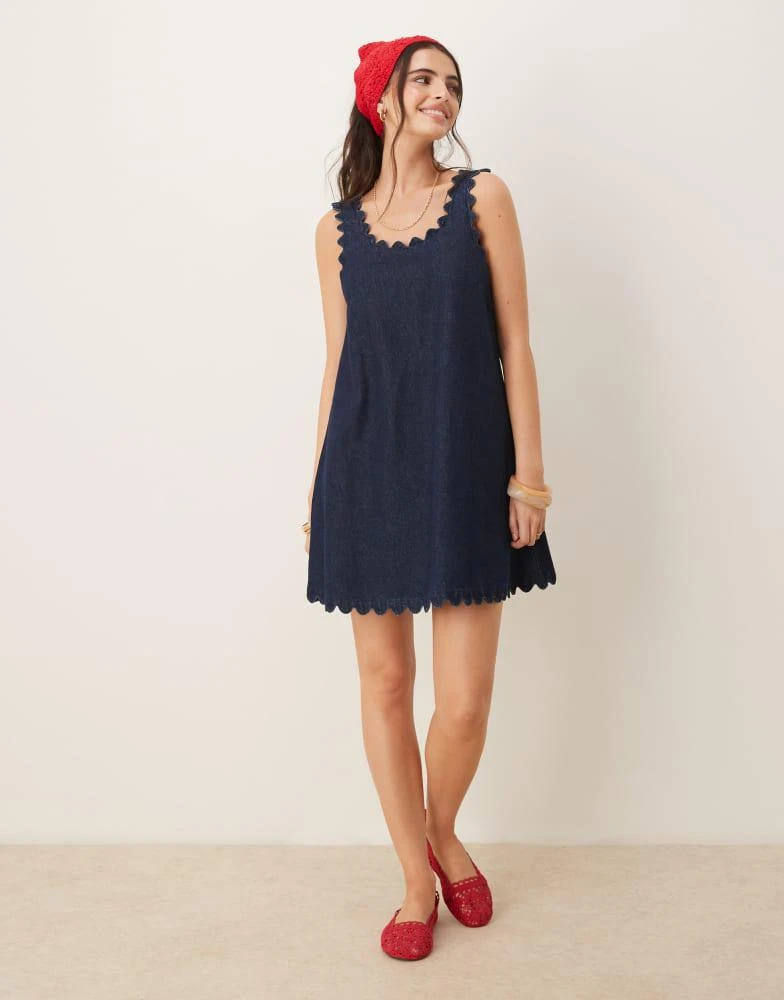 Shop ASOS DESIGN denim mini dress with scallop edge in rinse on Sale at  BeyondStyle  Get 56% Off ASOS DESIGN denim mini dress with scallop edge in  rinse with Limited-Time Flash