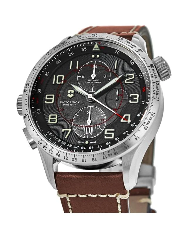 Swiss Army Victorinox Swiss Army Airboss Mach 9 Automatic Chronograph Black Dial Brown Leather Srap Men's Watch 241710 2