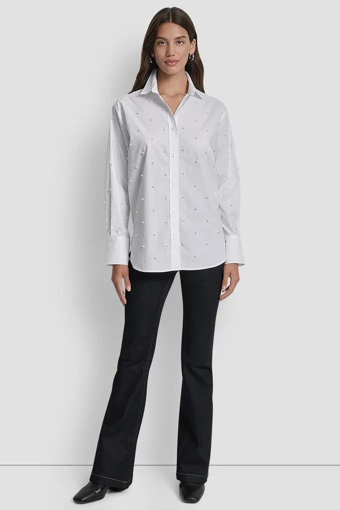 DKNY Jeans Faux Pearl Embellished Button-Up Shirt in White at Nordstrom Rack, Size X-Small DKNY Jeans Faux Pearl Embellished Button-Up Shirt in White at Nordstrom Rack, Size X-Small