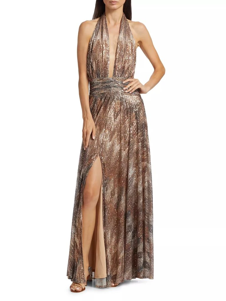 Ramy Brook Reyna Abstract Sequined Halterneck Gown 3