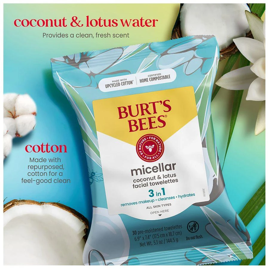 Burt's Bees Micellar Facial Towelettes Coconut & Lotus 5