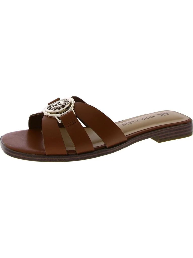 Anne Klein Womens Faux Leather Embellished Slide Sandals 1