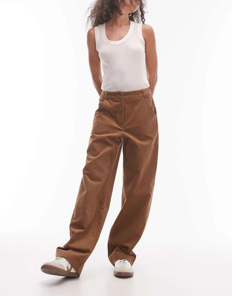Topshop Topshop relaxed fit tailored corduroy trousers in brown 2