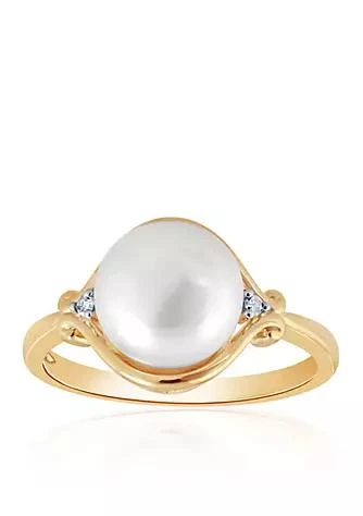 Belk 
Co. Freshwater Pearl and Diamond Ring in 10K Yellow Gold