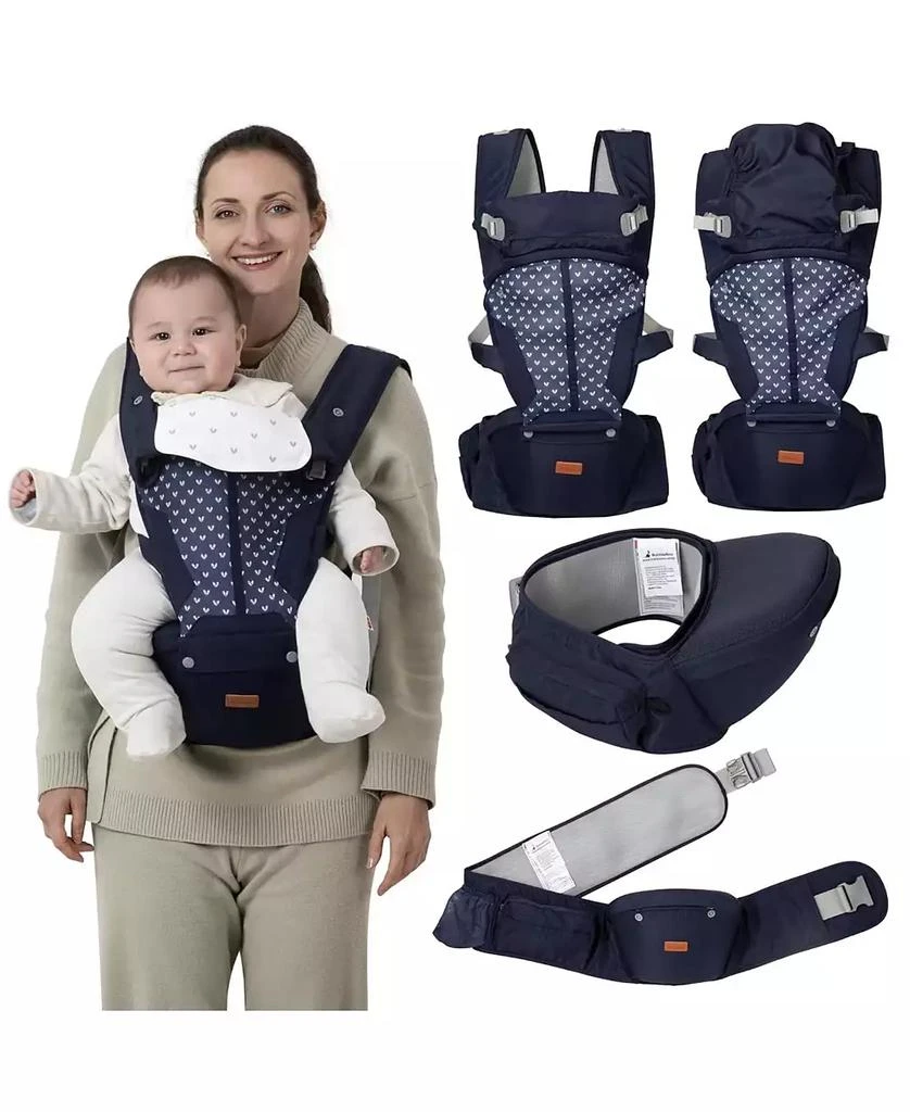 BabbleRoo Kids 6-in-1 Carrier with Hip Seat and Lumbar Support, Ergonomic 
Adjustable for Newborn to with Sunshade, Navy Hearts