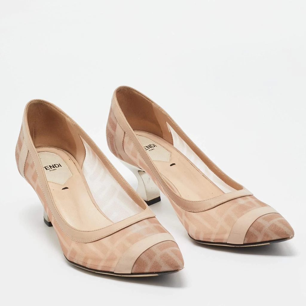 Fendi Fendi Pink/Beige Zucca Mesh and Leather Colibri Pumps Size 38 4