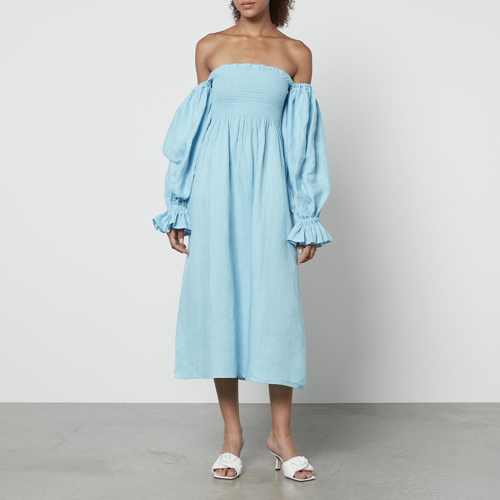 Sleeper Sleeper Atlanta Shirred Linen Off-The-Shoulder Dress
