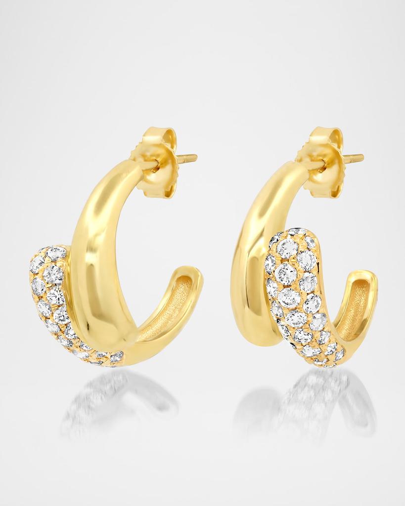 Jennifer Meyer 18K Yellow Gold Mini Double Dome Hoop Earrings with Diamonds