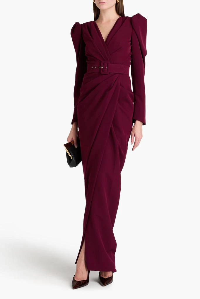 RHEA COSTA Wrap-effect belted crepe gown 2