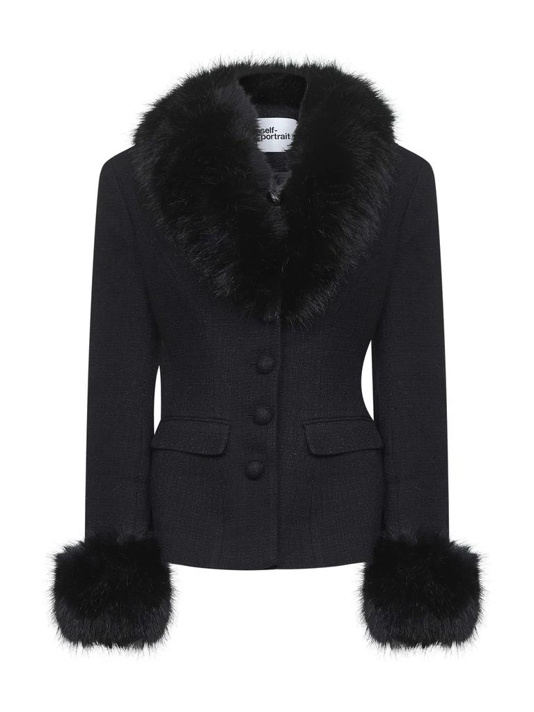 Self Portrait SELF PORTRAIT | Black bouclé faux fur trims jacket | Women | 12 1
