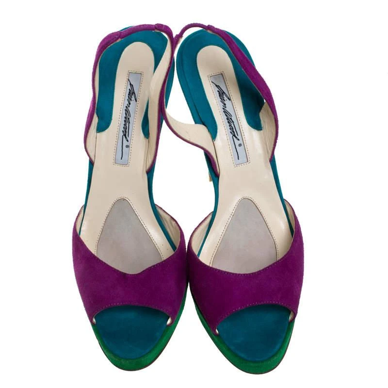 Brian Atwood Brian Atwood Multicolor Suede Peep Toe Slingback Platform Sandals Size 39.5 3