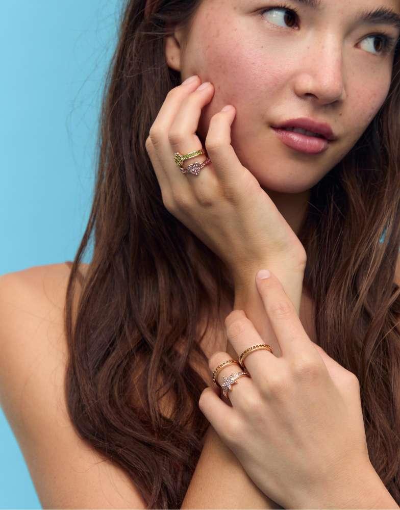 Stradivarius Stradivarius Set of 5 rhinestone rings in gold