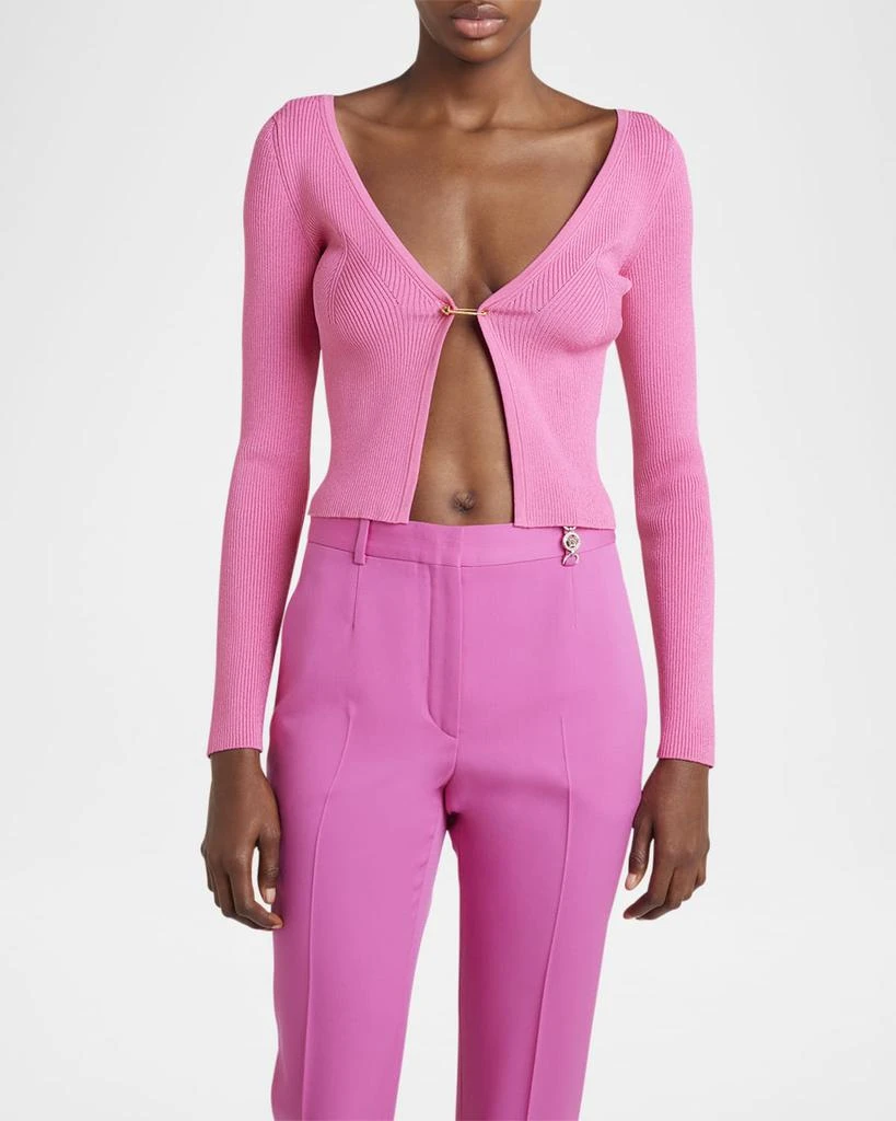 Versace Safety-Pin V-Neck Crop Rib Cardigan 4
