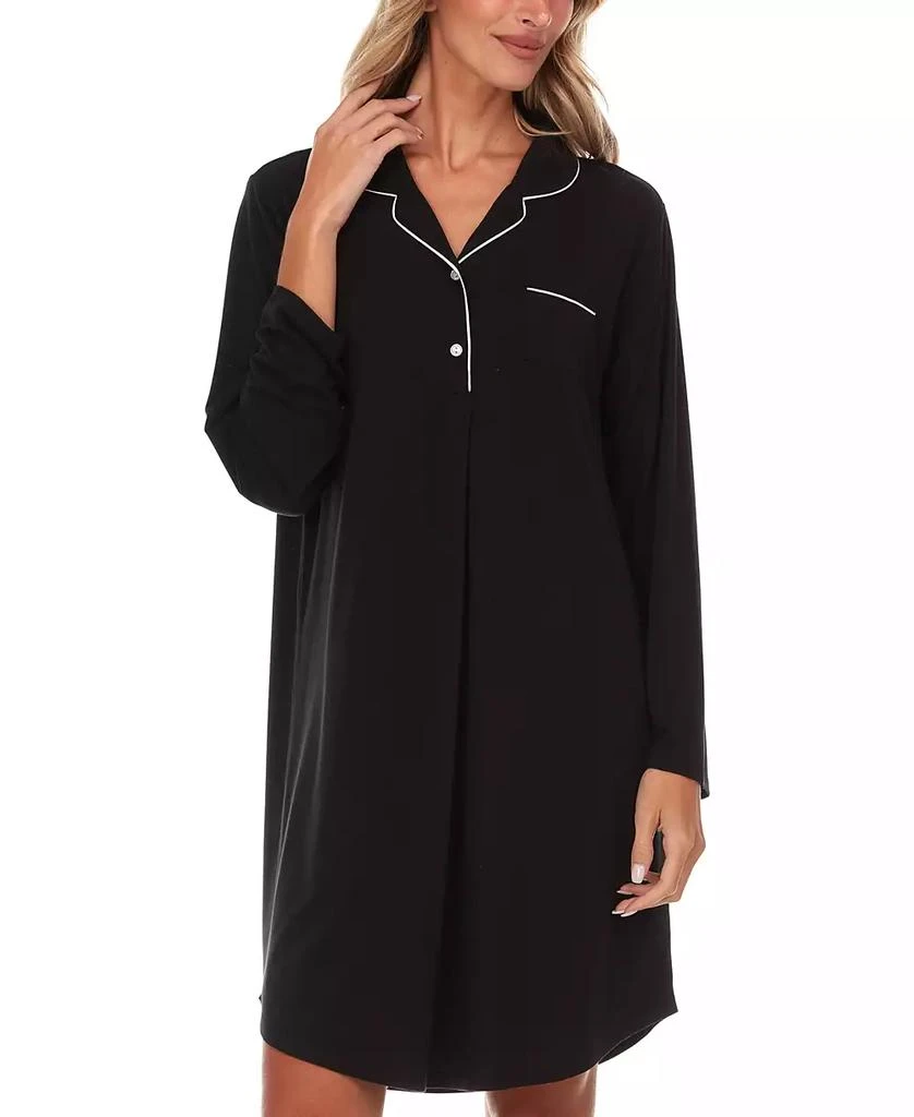 Flora Nikrooz Women's Deborah Long Sleeve Notch Knit Sleepshirt Nightgown 3