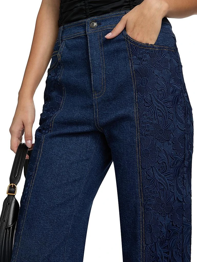 Cinq à Sept Francine Denim-Lace Wide-Leg Jeans 6