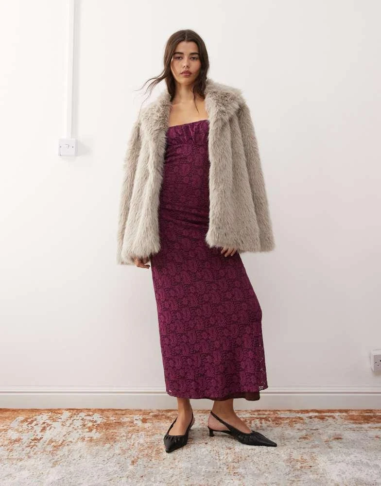 Motel Motel darsih paisley lace maxi cami dress in burgundy 3