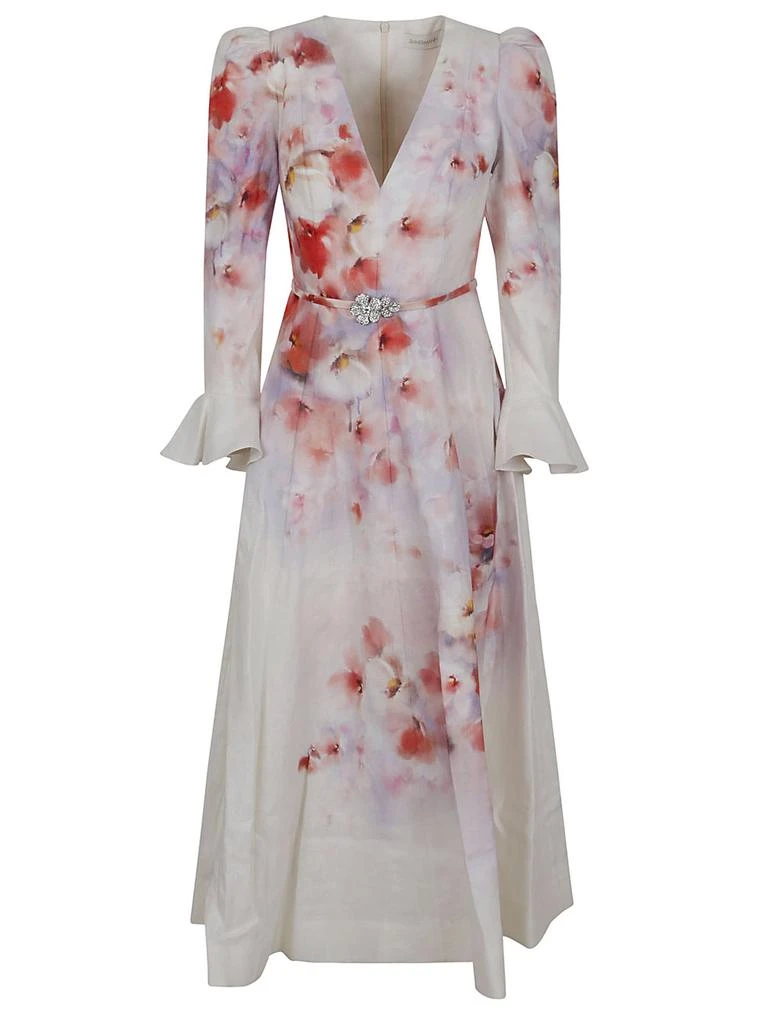knee length dresses for ladies Zimmermann Crush Frilled V-Neck Midi Silver