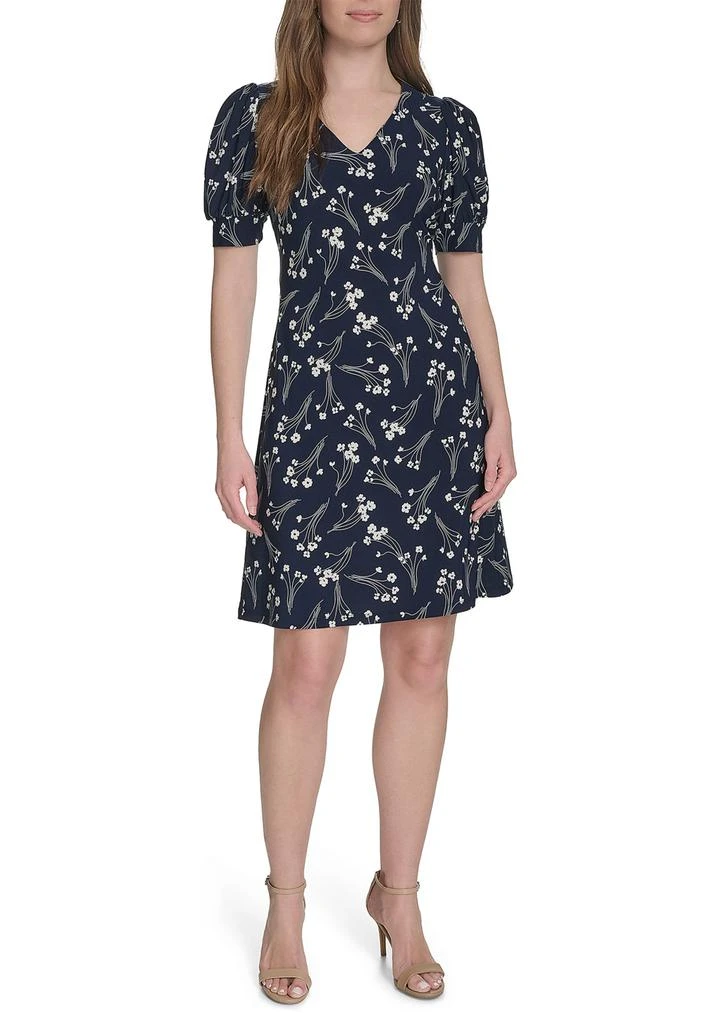 green emerald velvet dress Tommy Hilfiger Women's Dresses Fit and Flare Dress, Sky Captain/Hot Pink, 0  at Amazon Women's Clothing store