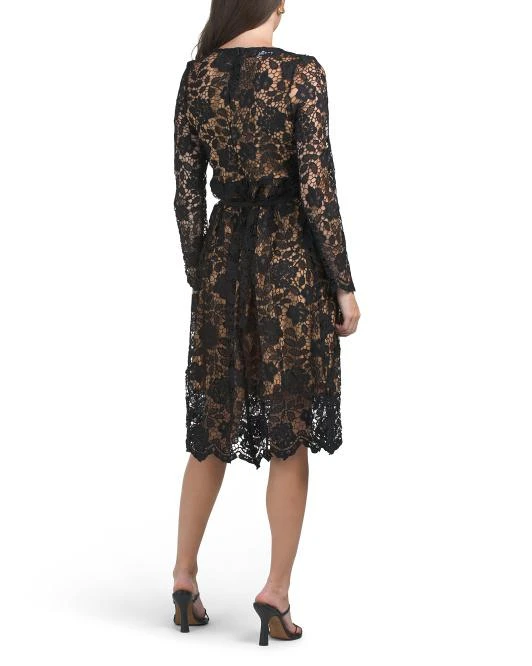 DALIA MACPHEE Long Sleeve Lace Midi Dress 2