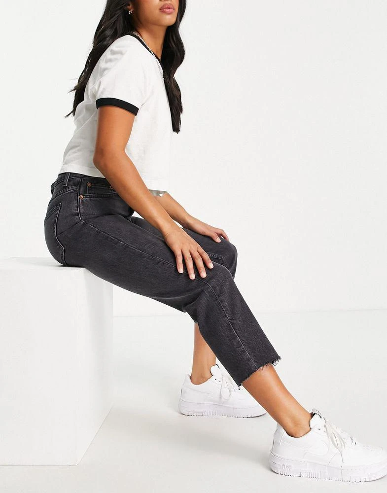 Topshop Topshop Petite mid rise straight jean with raw hems in black 4