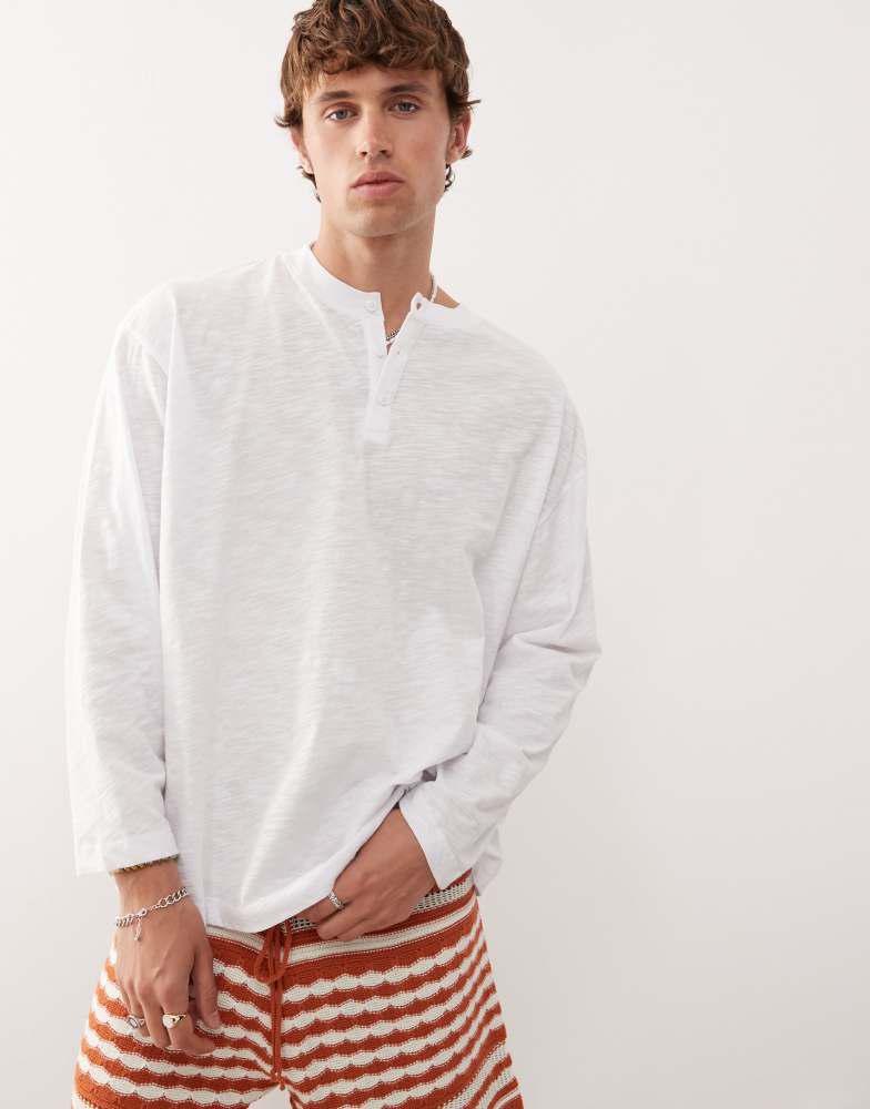 Reclaimed Vintage Reclaimed Vintage long sleeve slub jersey henley t-shirt in white