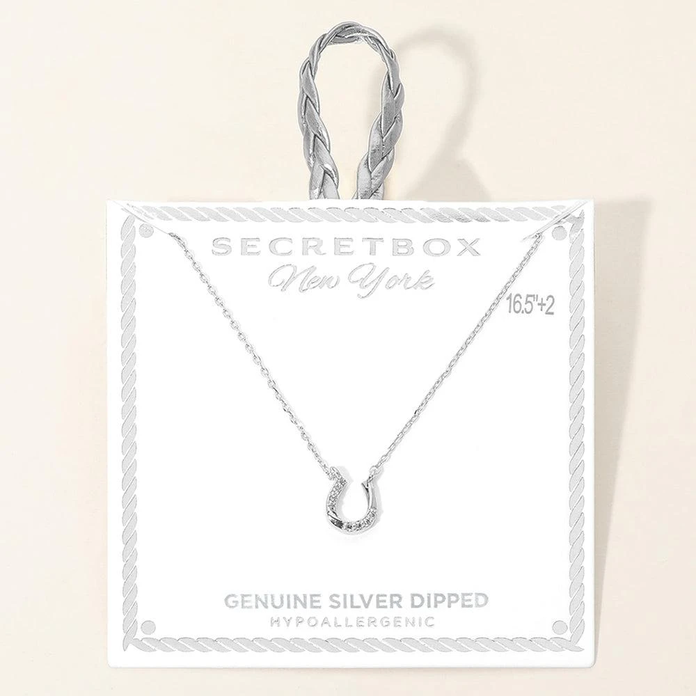 FASHNZFAB SECRET BOX_Genuine Silver Dipped Hypoallergenic Stone Pave Horseshoe Pendant Necklace 2