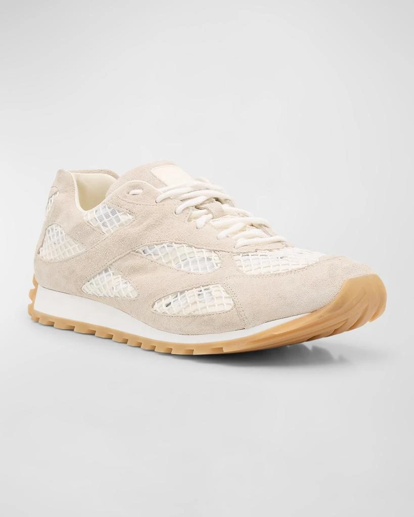 Bottega Veneta Men's Orbit Aged Leather and Fishnet Runner Sneakers 3