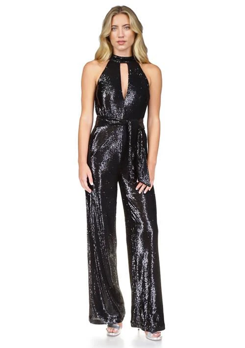 Michael Kors Michael Kors Womens Sequin Halter Wide Leg Jumpsuit 1