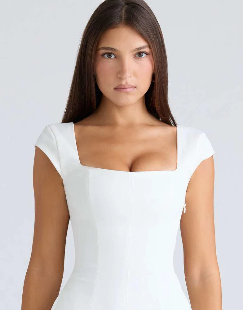 House of CB House of CB Raisa white square neck twill midi dress in white -  Dresses & Skirts - Free Shipping - BeyondStyle