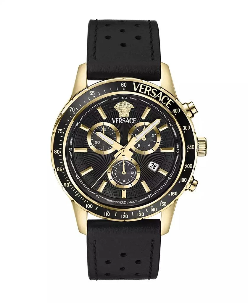 Versace Men
s Sport Chrono IP Yellow Gold Stainless Steel and Leather Strap Watch, 44mm 1