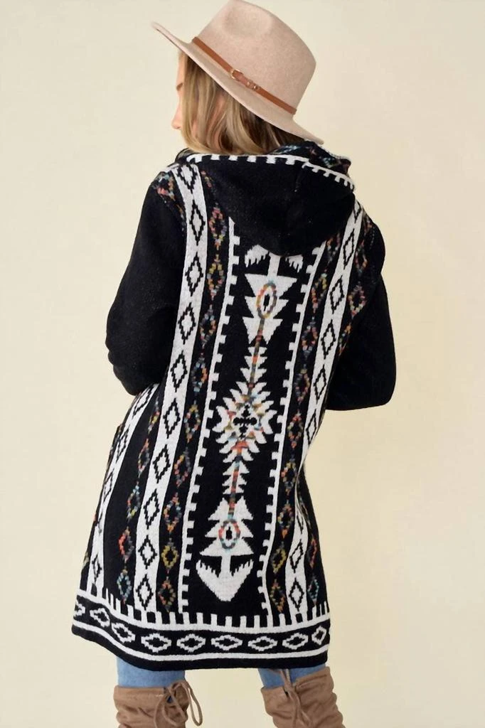 On Blue Lucille Aztec Print Hooded Cardigan In Black 2