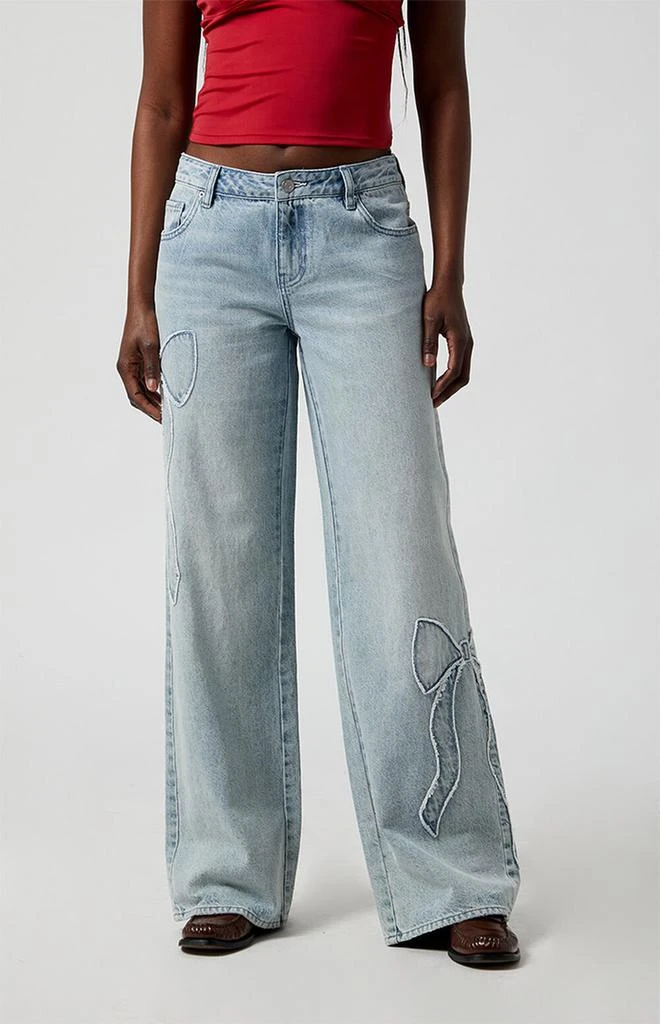 PacSun Casey Low Rise Baggy Jeans Bow Light Indigo 1