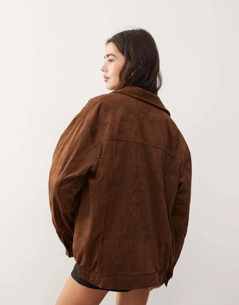 Motel Motel cavita faux suede longline bomber jacket in dark brown 3