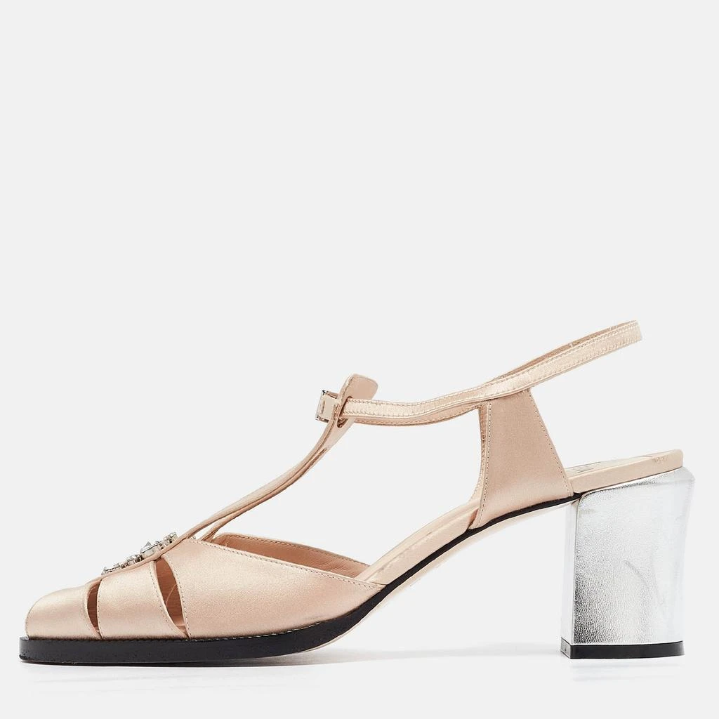 Fendi Fendi Pink Satin Crystal Embellished T-Bar Ankle Strap Sandals Size 41 1