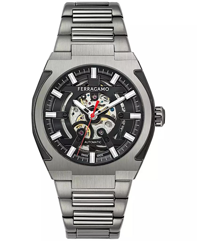 Salvatore Ferragamo Men's Swiss Automatic Supreme Skeleton Gunmetal Ion Plated Stainless Steel Bracelet Watch 43mm 1