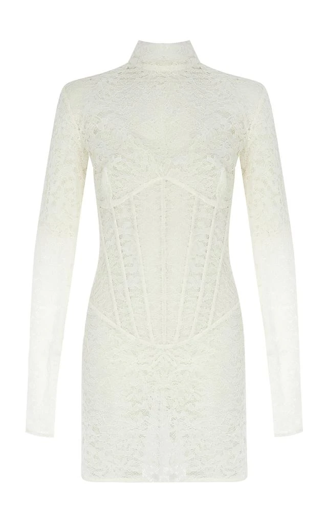 The New Arrivals Ilkyaz Ozel The New Arrivals Ilkyaz Ozel - Isadora Corseted Lace Mini Dress - White - FR 36 - Moda Operandi 1