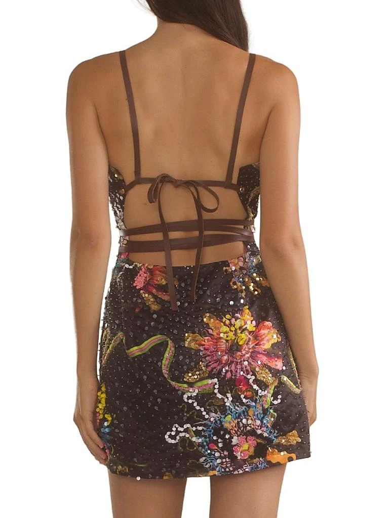 Cynthia Rowley Floral Satin Sequin-Embellished Sleeveless Minidress 4