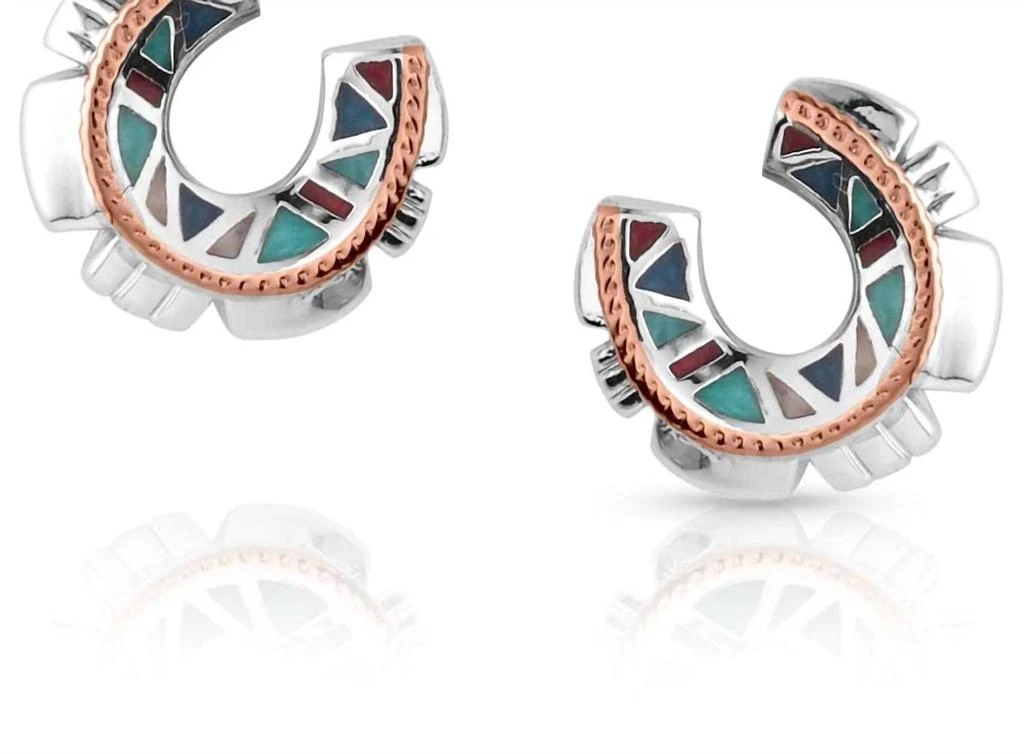 Montana Silversmiths Women
s Western Mosaic Horseshoe Post Earrings In Rose Gold/silver