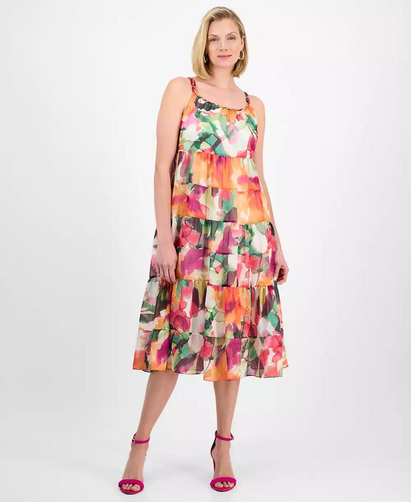 Robbie Bee Petite Printed Sleeveless Tiered Midi Dress