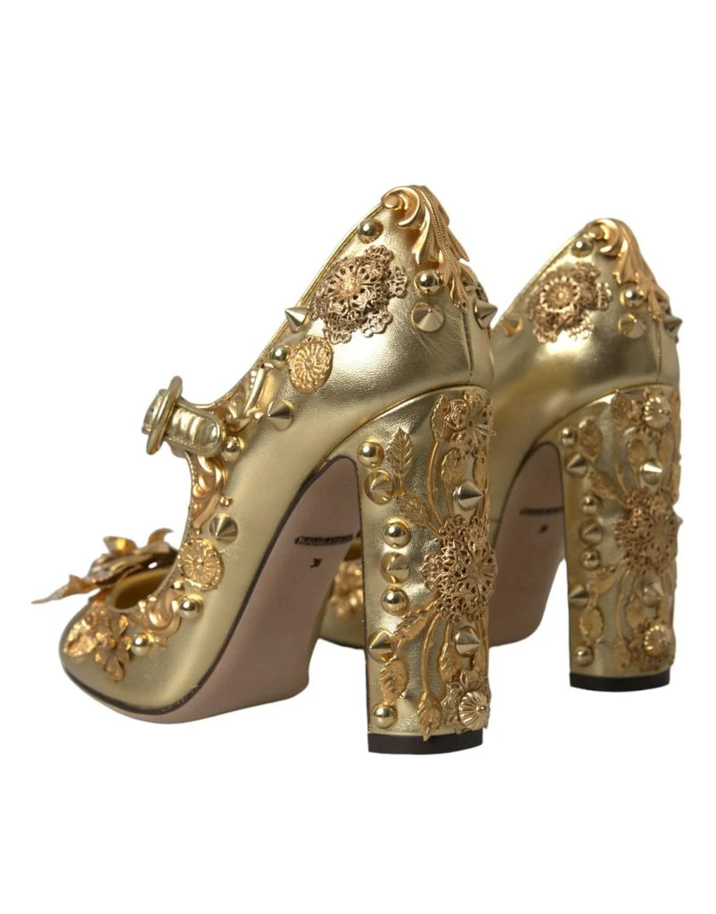 Dolce & Gabbana Dolce & Gabbana Gold Leather Crystal Mary Janes Pumps Shoes 4