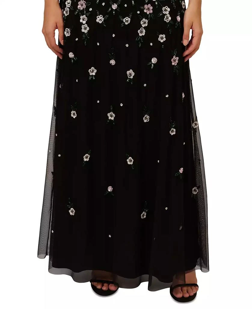 Adrianna Papell Women's Floral Beaded Mesh Long Ball Gown - Dresses &  Skirts - Free Shipping - BeyondStyle