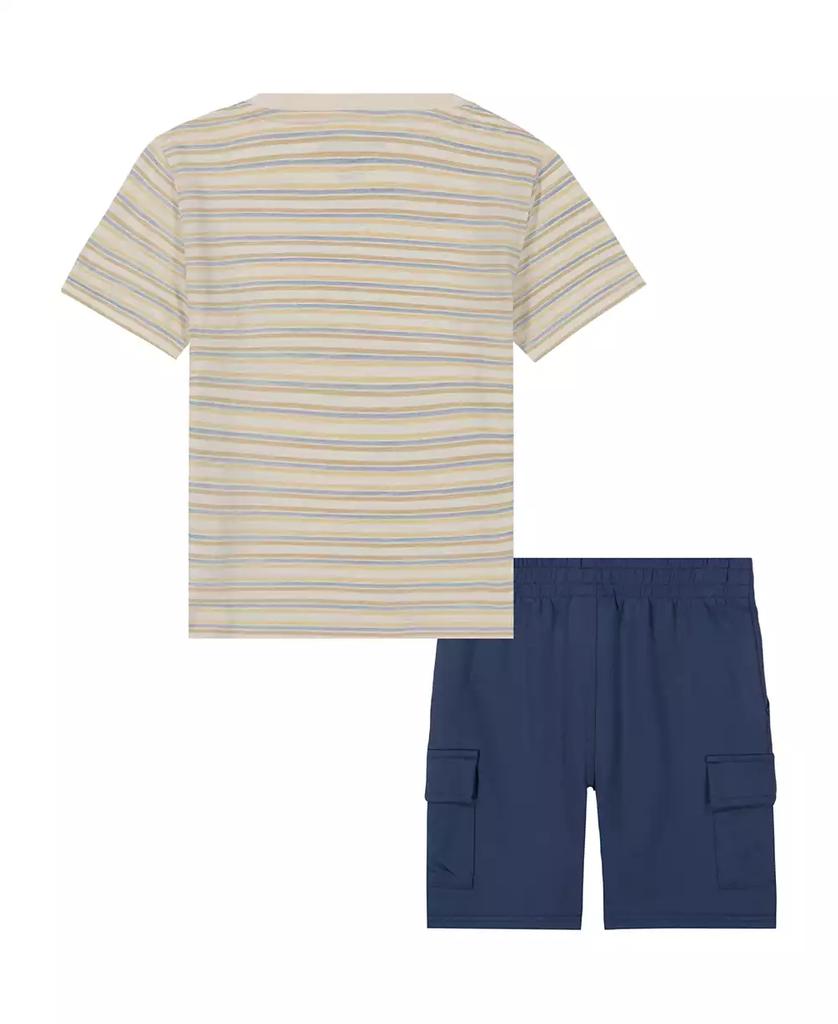 Calvin Klein Toddler and Little Boys Slub Jersey Striped Tee and French Terry Cargo Shorts, 2-Piece Set
