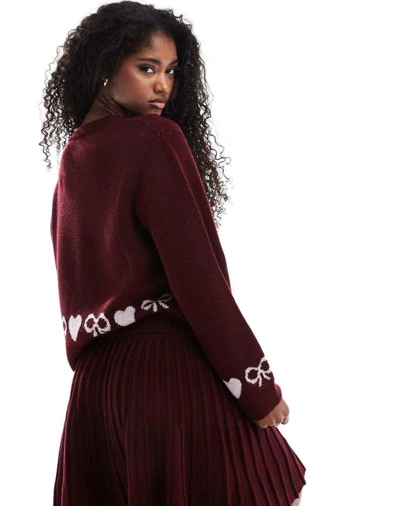 Miss Selfridge Miss Selfridge heart bow valentine cardigan co ord in burgundy 4