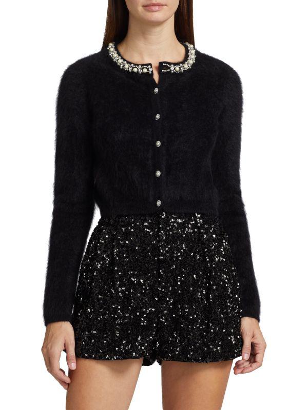 Alice + Olivia Greyson Embellished Cashmere Crop Cardigan